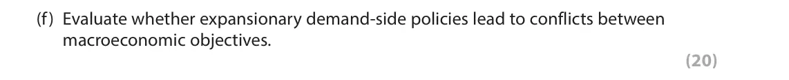 June 2024 AS Paper 2, question 6(f): Evaluate whether expansionary demand-side policies lead to conflicts between macroeconomic objectives. (20) Read Figures 1 and 2 and Extract A before answering 