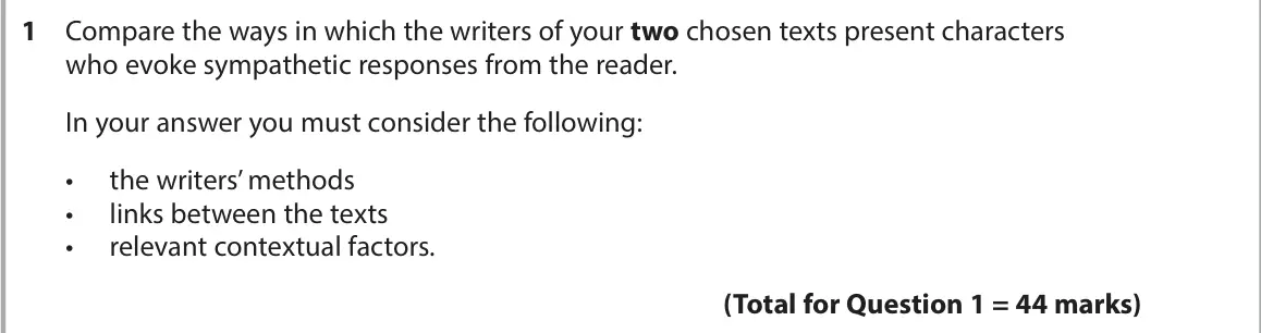 June 2022 AS Paper 2, question 1: Compare the ways in which the writers of your two chosen texts present characters who evoke sympathetic responses from the reader. In your answer you must consi