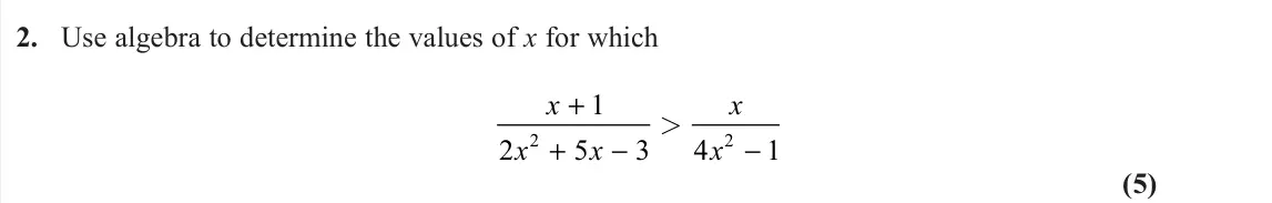 November 2020 AS Further Pure 1, question 2: Use algebra to determine the values of x for which x x x x x + + − − 1 2 5 3 4 1 2 2 > (5)