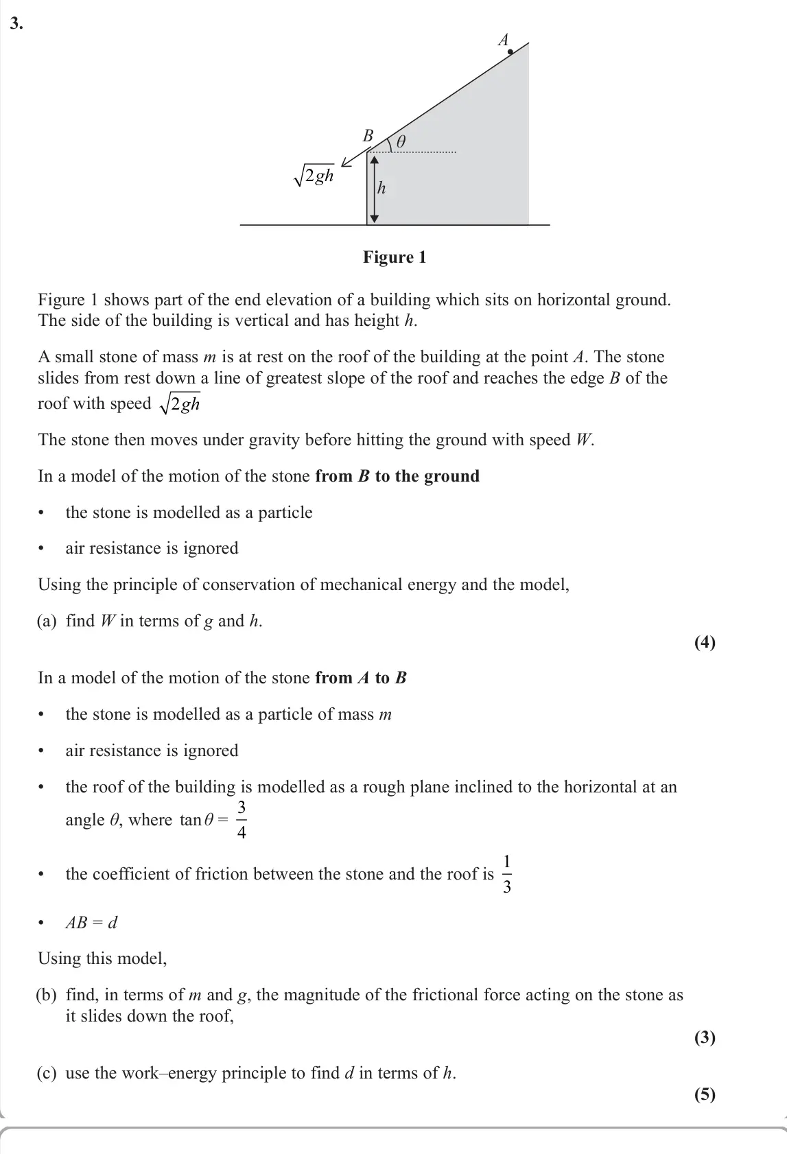 June 2024 AS Further Mechanics 1, question 3: A B h θ 2gh Figure 1 Figure 1 shows part of the end elevation of a building which sits on horizontal ground. The side of the building is vertical and has height