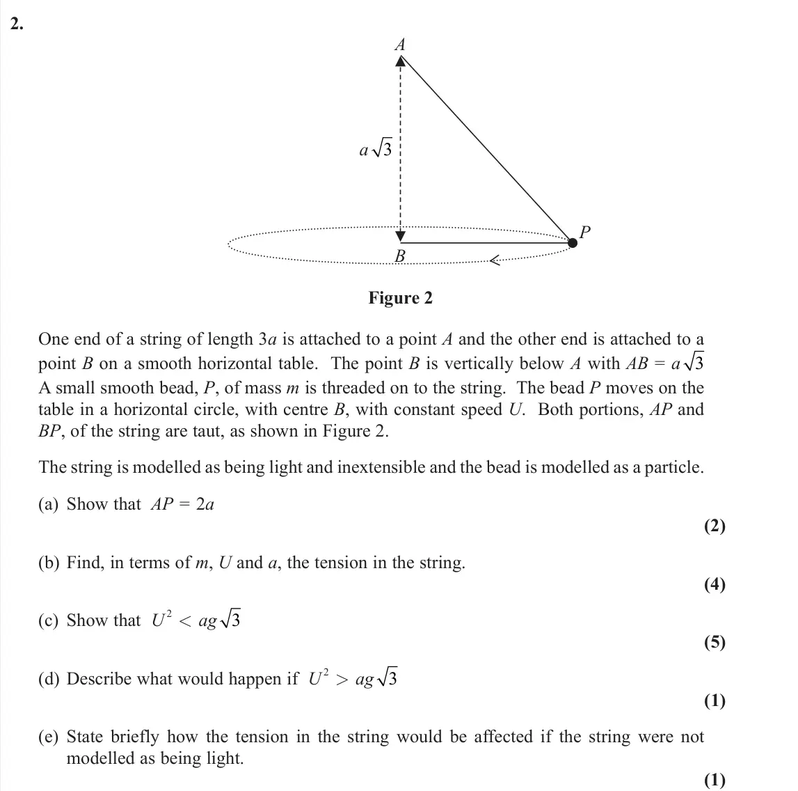 November 2020 AS Further Mechanics 2, question 2: A P B a 3 Figure 2 One end of a string of length 3a is attached to a point A and the other end is attached to a point B on a smooth horizontal table. The point