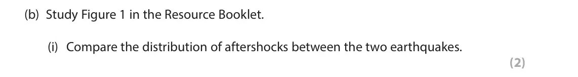 June 2024 AS Paper 1, question 1(b)(i): Compare the distribution of aftershocks between the two earthquakes. (2) SECTION A The following resource relates to Question 1. N Caribbean Sea Port-au-Prince 