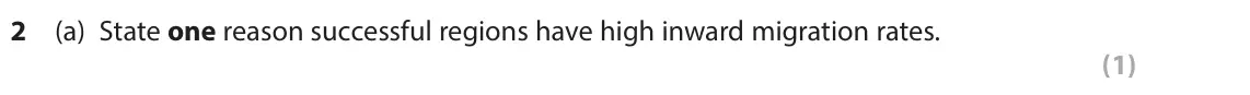 June 2022 AS Paper 2, question 2(a): State one reason successful regions have high inward migration rates. (1) SECTION B The following resource relates to Question 2. Bus Bus Bus Bus Bus stop Sharn