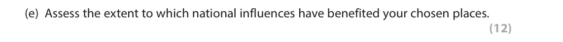 June 2022 AS Paper 2, question 2(e): Assess the extent to which national influences have benefited your chosen places. (12) SECTION B The following resource relates to Question 2. Bus Bus Bus Bus B