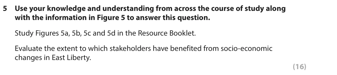 June 2022 AS Paper 2, question 5: Use your knowledge and understanding from across the course of study along with the information in Figure 5 to answer this question. Study Figures 5a, 5b, 5c an