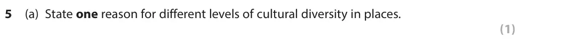 June 2024 AS Paper 2, question 5(a): State one reason for different levels of cultural diversity in places. (1) SECTION C The following resources relate to Question 5. Total number of shops 209 Tot