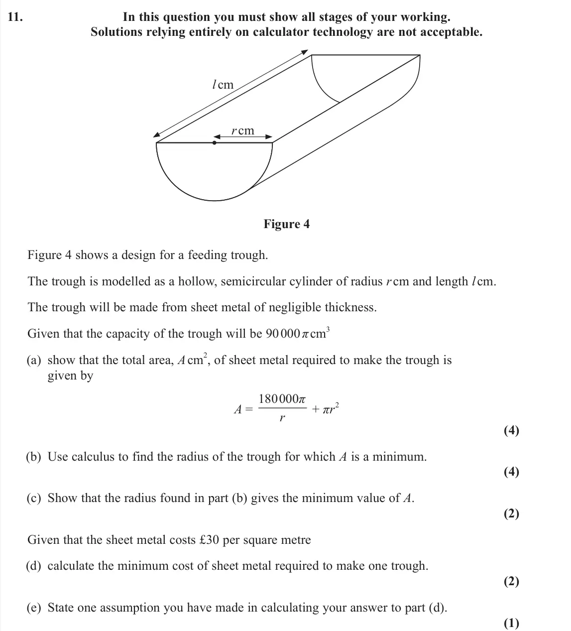 June 2025 AS Pure, question 11: In this question you must show all stages of your working. Solutions relying entirely on calculator technology are not acceptable. r cm l cm Figure 4 Figure 4 s
