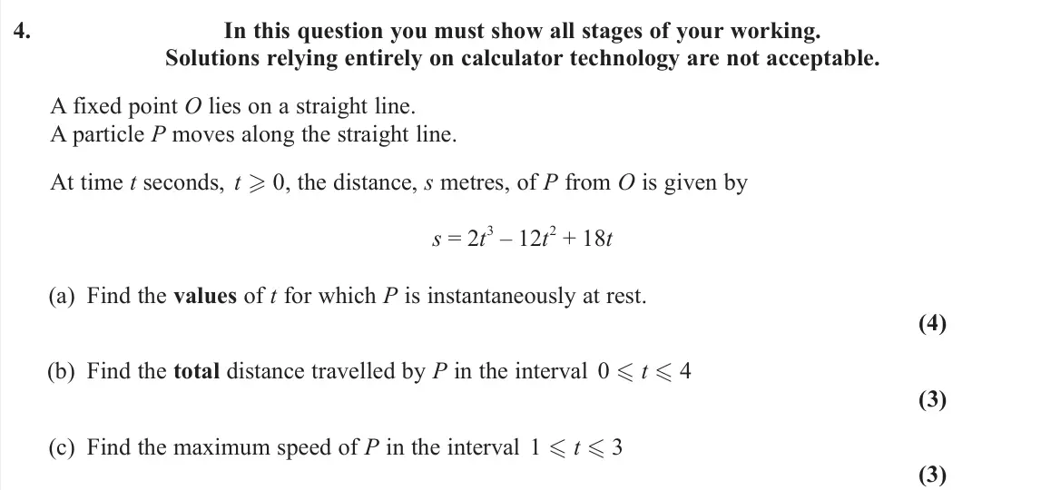 June 2025 AS Mechanics, question 4: In this question you must show all stages of your working. Solutions relying entirely on calculator technology are not acceptable. A fixed point O lies on a str