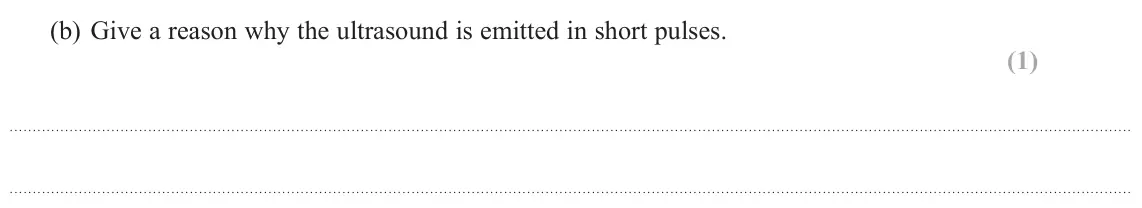 June 2024 AS Paper 2, question 10(b): Give a reason why the ultrasound is emitted in short pulses. (1)