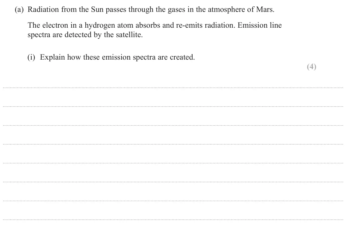 June 2025 AS Paper 2, question 15(a)(i): Explain how these emission spectra are created. (4)