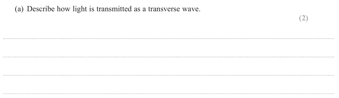 October 2020 AS Paper 2, question 11(a): Describe how light is transmitted as a transverse wave. (2)