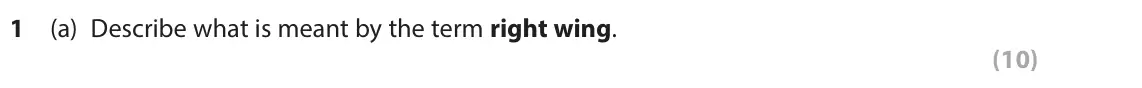 June 2024 AS Paper 1, question 1(a): Describe what is meant by the term right wing. (10)