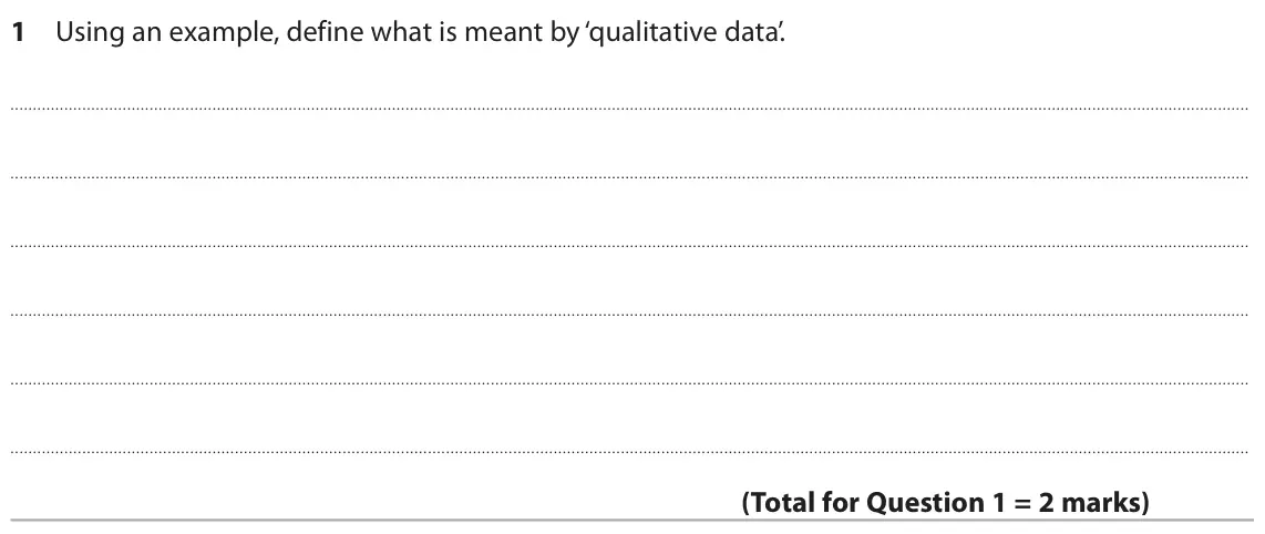 June 2025 AS Paper 1, question 1: Using an example, define what is meant by ‘qualitative data’.
