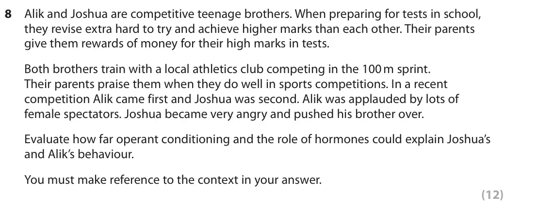June 2022 AS Paper 2, question 8: Alik and Joshua are competitive teenage brothers. When preparing for tests in school, they revise extra hard to try and achieve higher marks than each other. Th