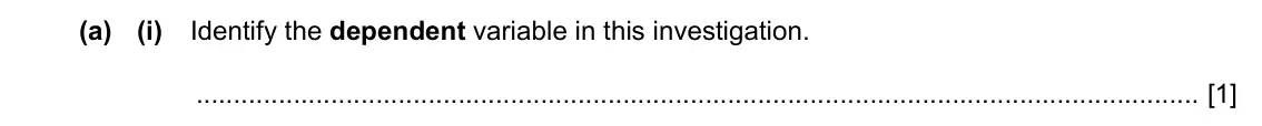 Specimen Paper 5, question 2(a)(i): Identify the dependent variable in this investigation. [1]