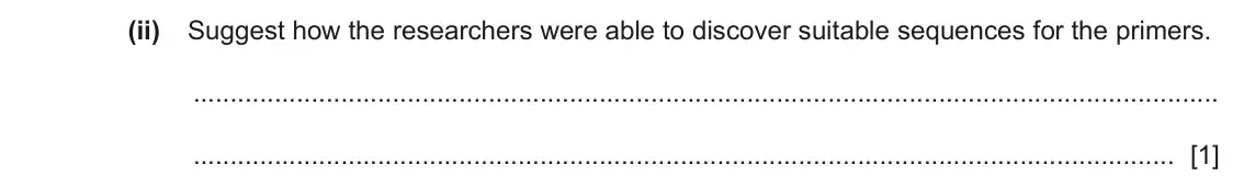 June 2024 Paper 4, question 4(b)(ii): Suggest how the researchers were able to discover suitable sequences for the primers. [1]