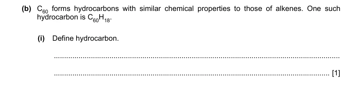 Specimen Paper 2, question 2(b)(i): Define hydrocarbon. [1]