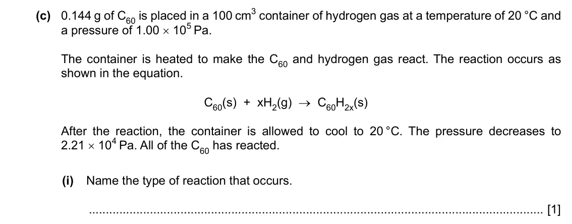 Specimen Paper 2, question 2(c)(i): Name the type of reaction that occurs. [1]