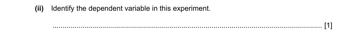 Specimen Paper 5, question 2(a)(ii): Identify the dependent variable in this experiment. [1]