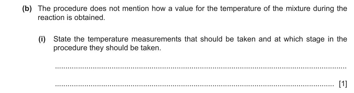 June 2024 Paper 5, question 2(b)(i): State the temperature measurements that should be taken and at which stage in the p