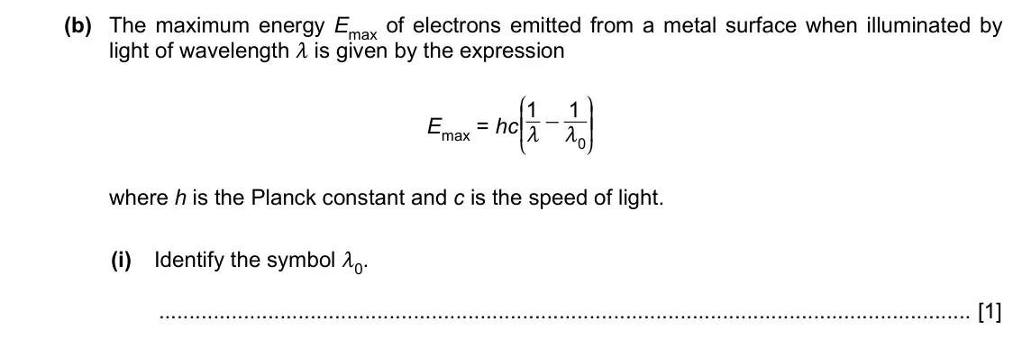 Specimen Paper 4, question 8(b)(i): Identify the symbol m0. [1]