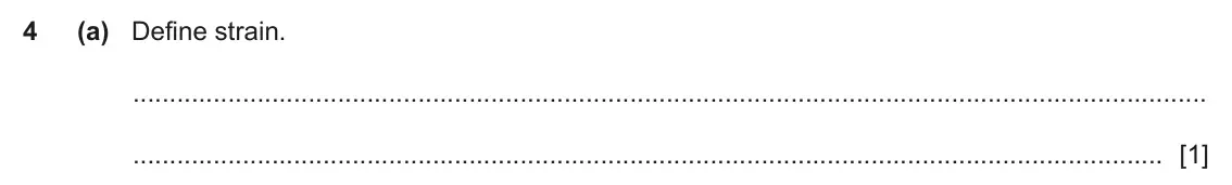 June 2024 Paper 2, question 4(a): Define strain. [1]