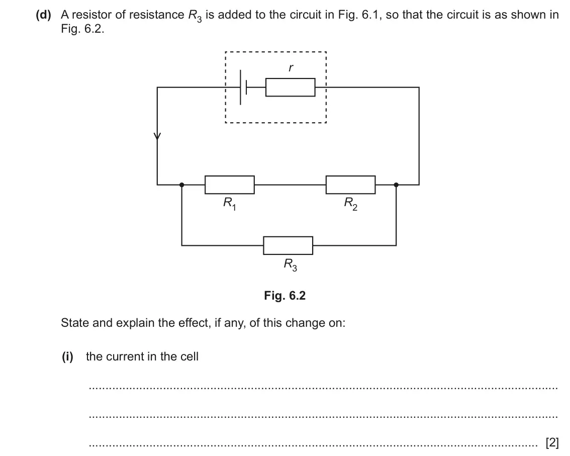 June 2024 Paper 2, question 6(d)(i): the current in the cell [2]