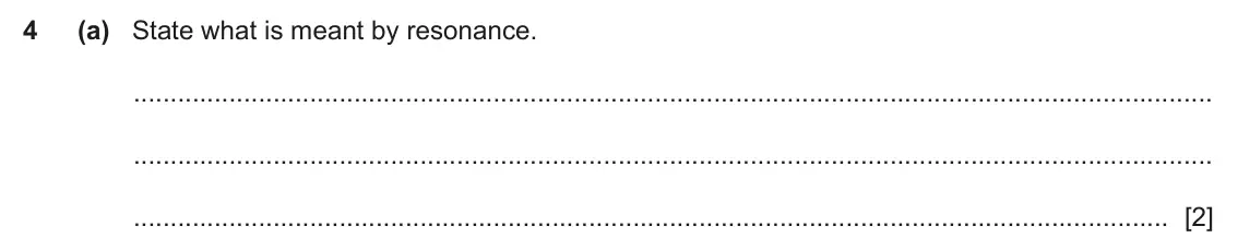 June 2024 Paper 4, question 4(a): State what is meant by resonance. [2]