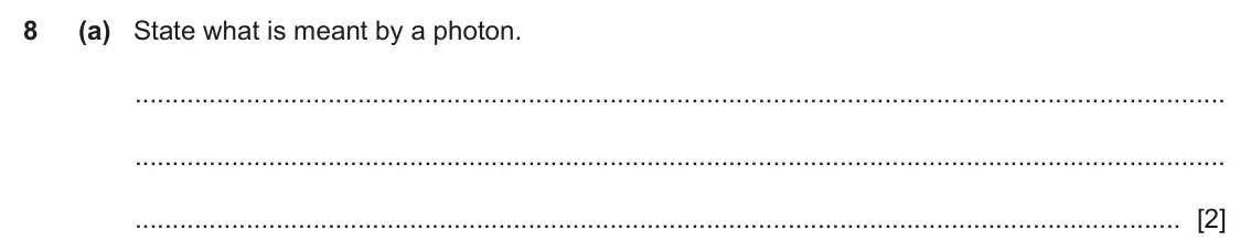 June 2024 Paper 4, question 8(a): State what is meant by a photon. [2]