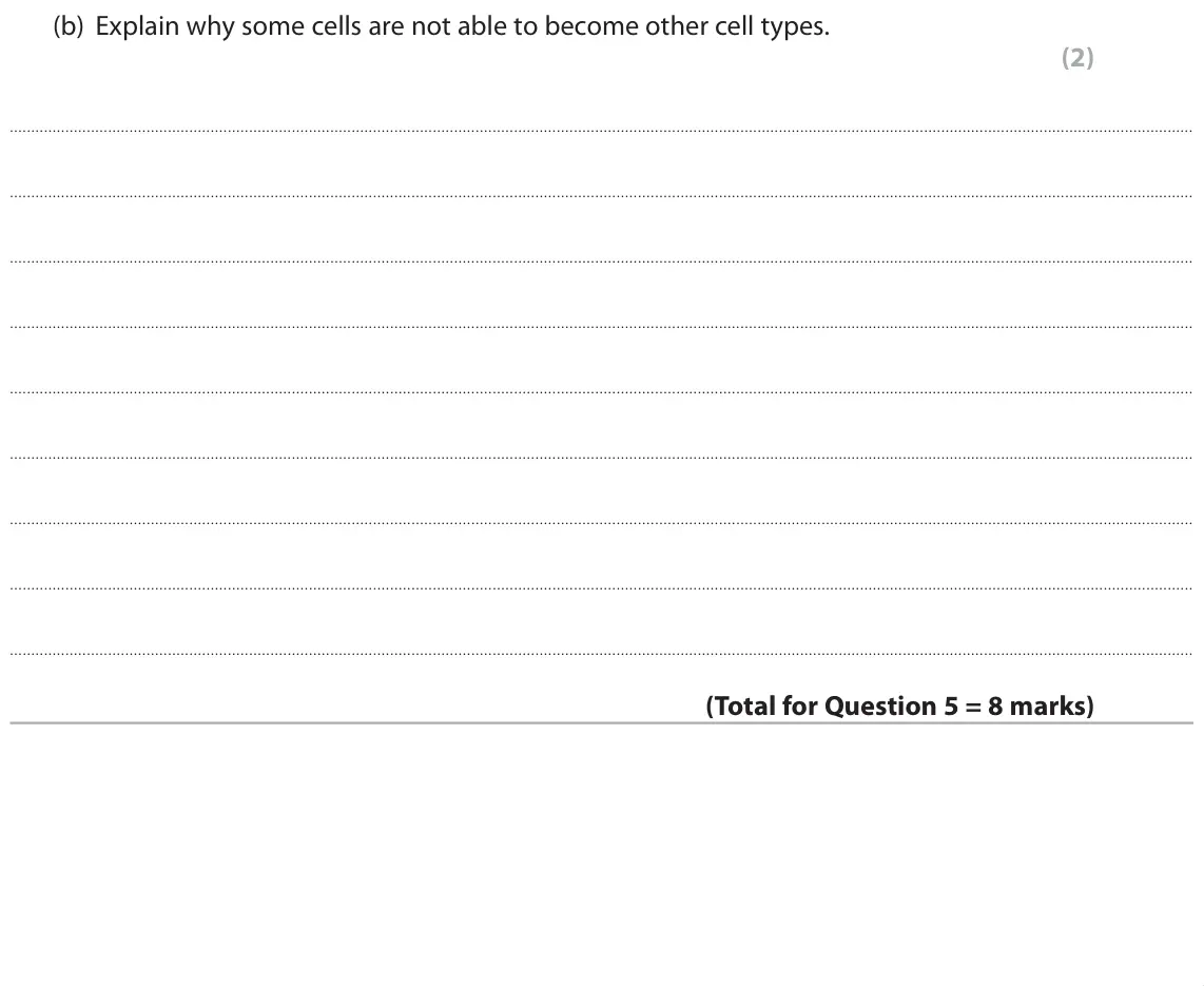 June 2019 Paper 1, question 5(b): Explain why some cells are not able to become other cell types. (2)