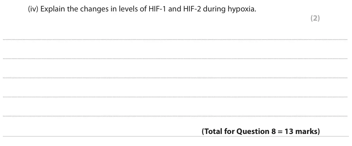June 2022 Paper 1, question 8(b)(iv): Explain the changes in levels of HIF‑1 and HIF‑2 during hypoxia. (2)
