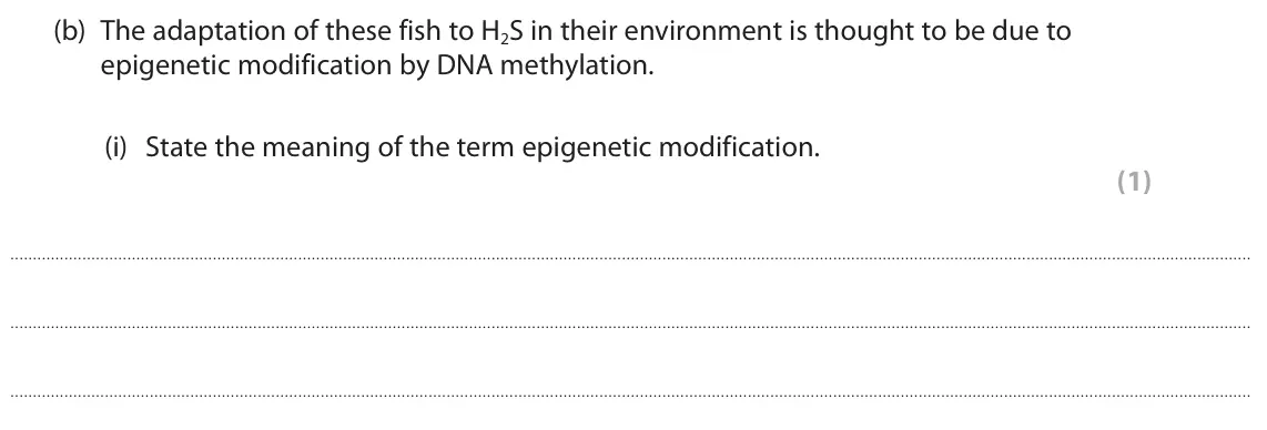 June 2023 Paper 1, question 9(b)(i): State the meaning of the term epigenetic modification. (1)