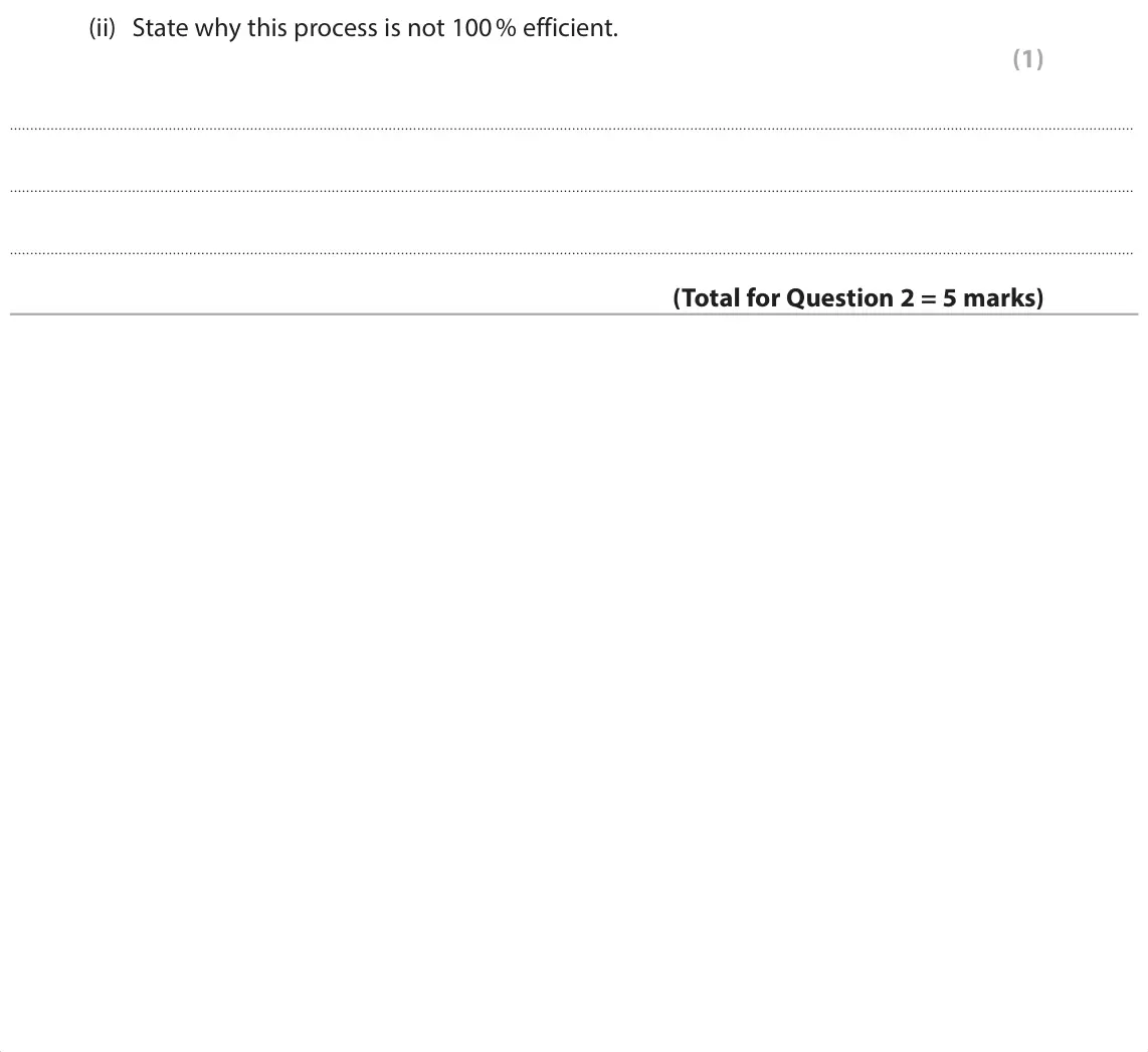 June 2025 Paper 1, question 2(c)(ii): State why this process is not 100 % efficient. (1)
