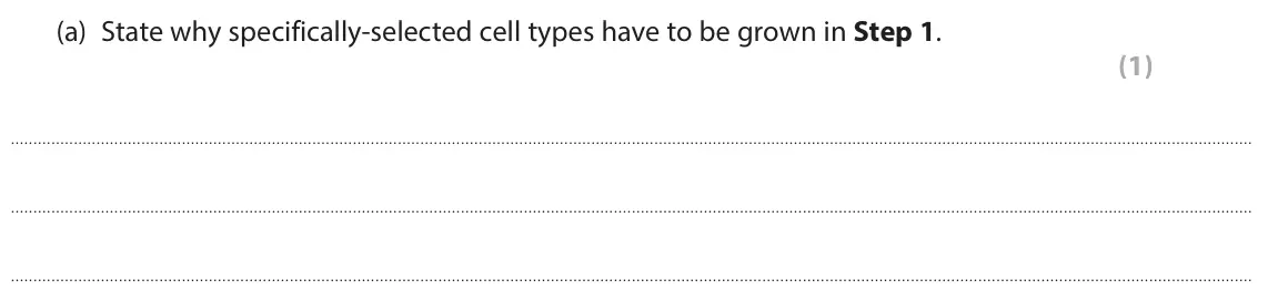 June 2025 Paper 1, question 3(a): State why specifically-selected cell types have to be grown in Step 1. (1)