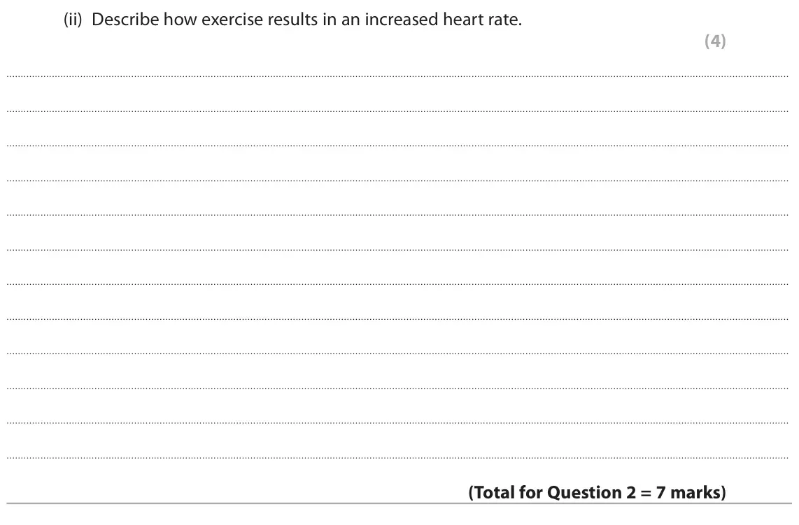 June 2017 Paper 2, question 2(c)(ii): Describe how exercise results in an increased heart rate. (4)