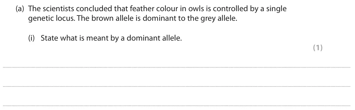 June 2022 Paper 2, question 7(a)(i): State what is meant by a dominant allele. (1)
