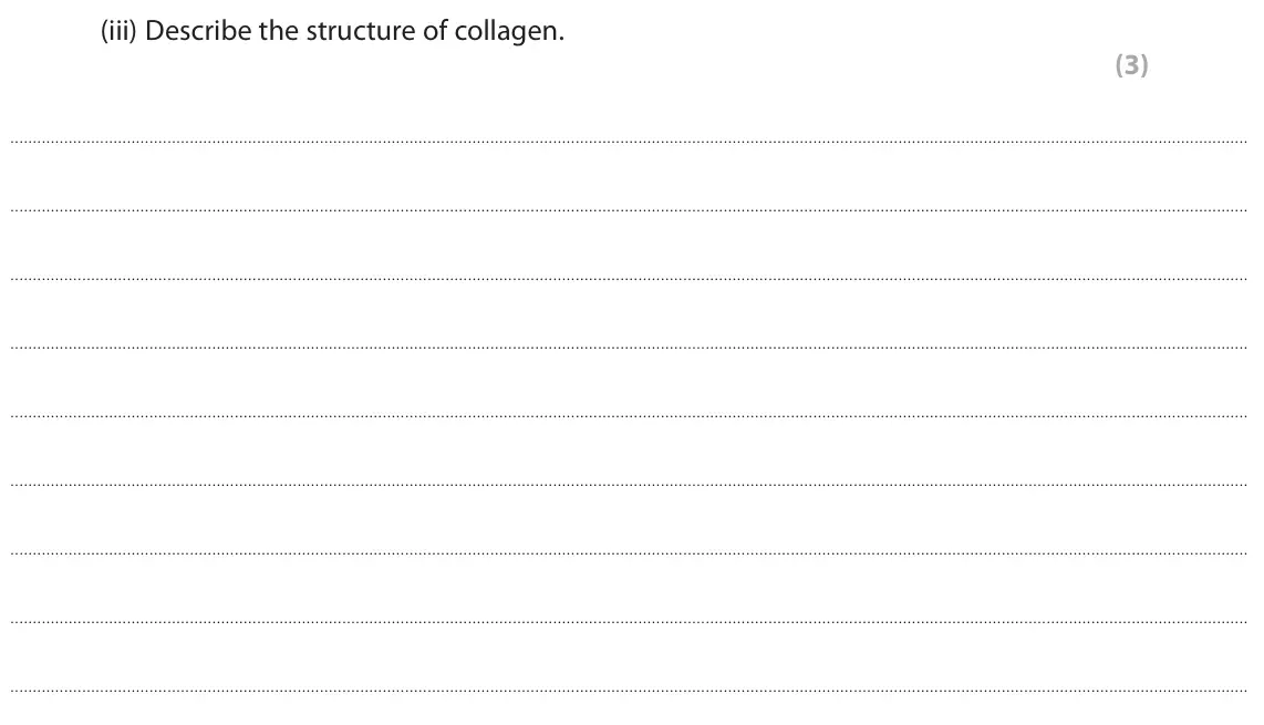 November 2021 Paper 2, question 3(a)(iii): Describe the structure of collagen. (3)