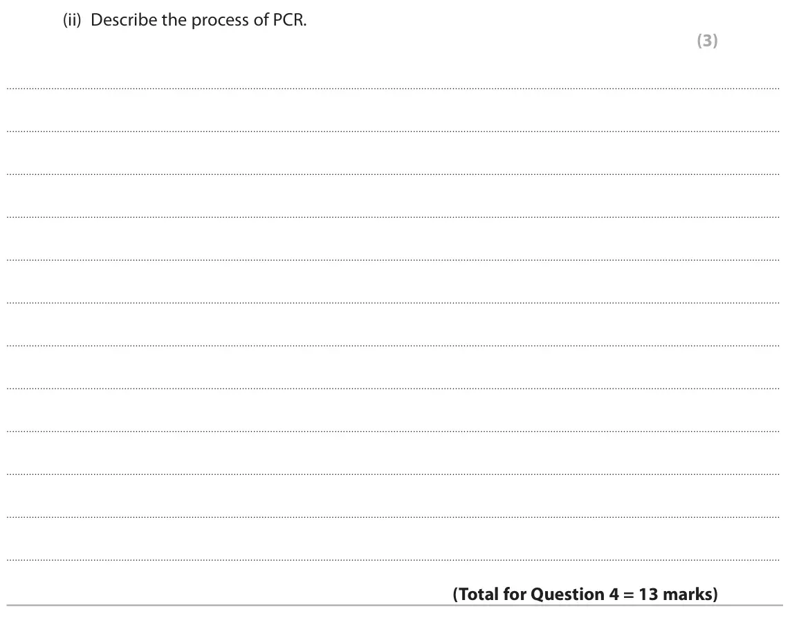 October 2020 Paper 3, question 4(d)(ii): Describe the process of PCR. (3)