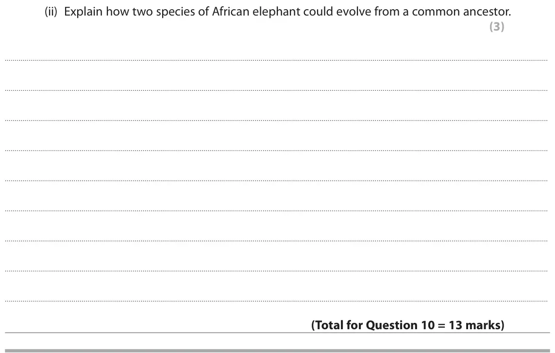 June 2017 Paper 1, question 10(b)(ii): Explain how two species of African elephant could evolve from a common ancestor. (3)