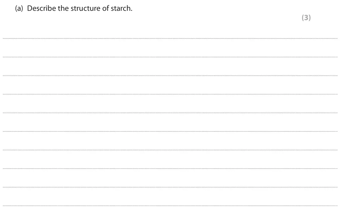 June 2024 Paper 1, question 6(a): Describe the structure of starch. (3)
