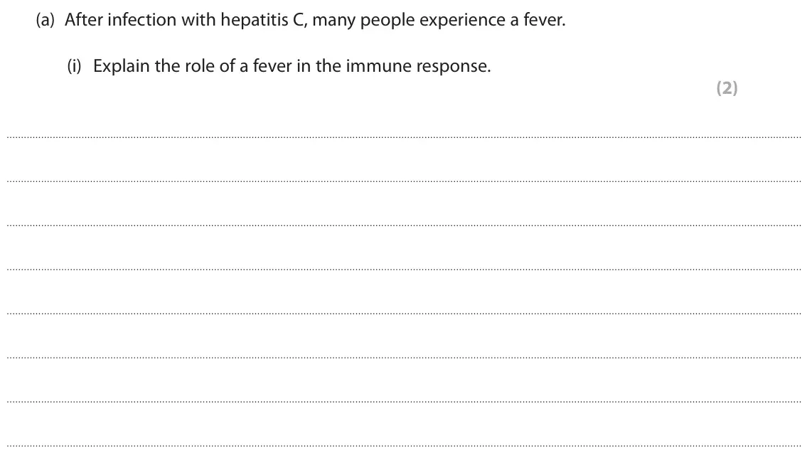 June 2024 Paper 1, question 9(a)(i): Explain the role of a fever in the immune response. (2)