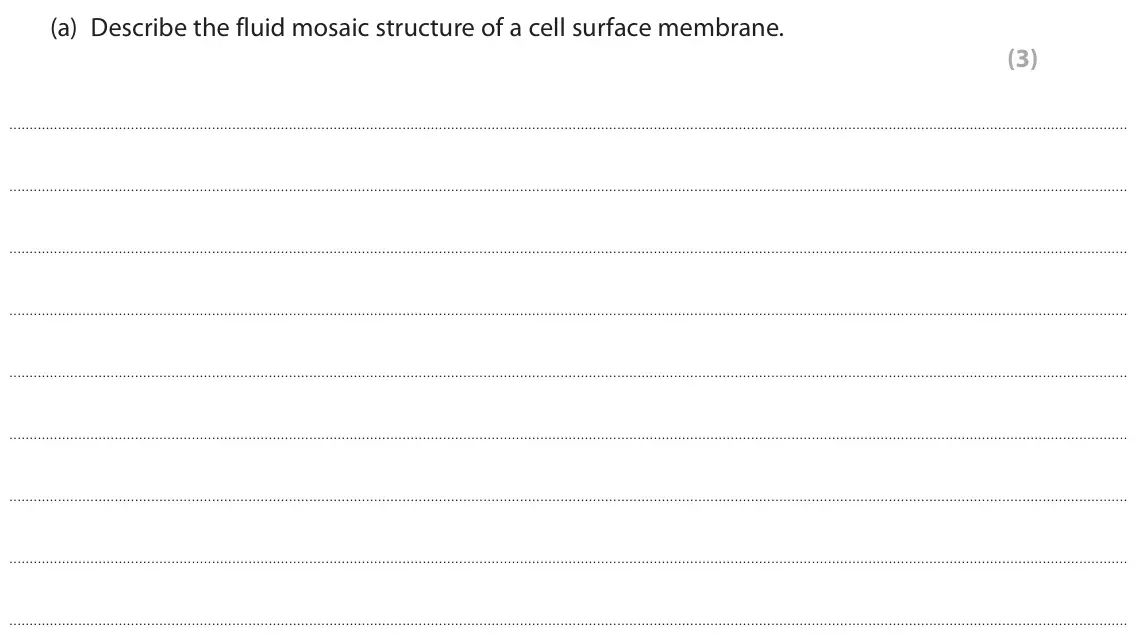 June 2025 Paper 1, question 5(a): Describe the fluid mosaic structure of a cell surface membrane. (3)