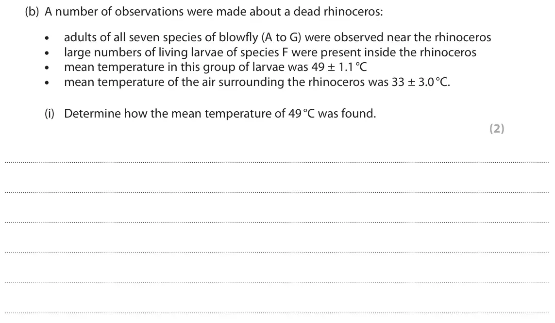 June 2018 Paper 3, question 3(b)(i): Determine how the mean temperature of 49 °C was found. (2)
