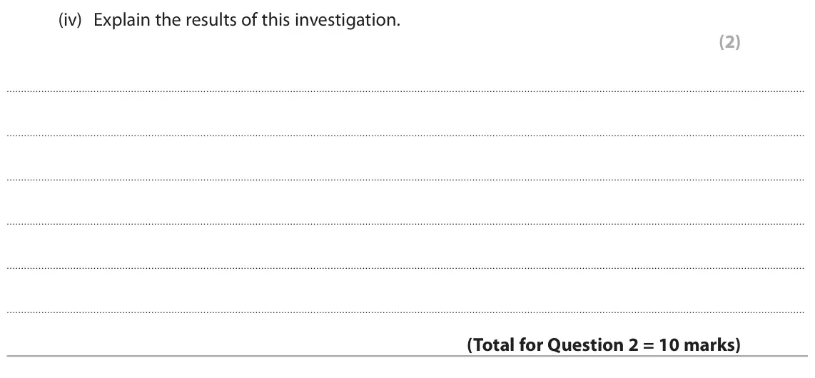 June 2025 Paper 3, question 2(b)(iv): Explain the results of this investigation. (2)