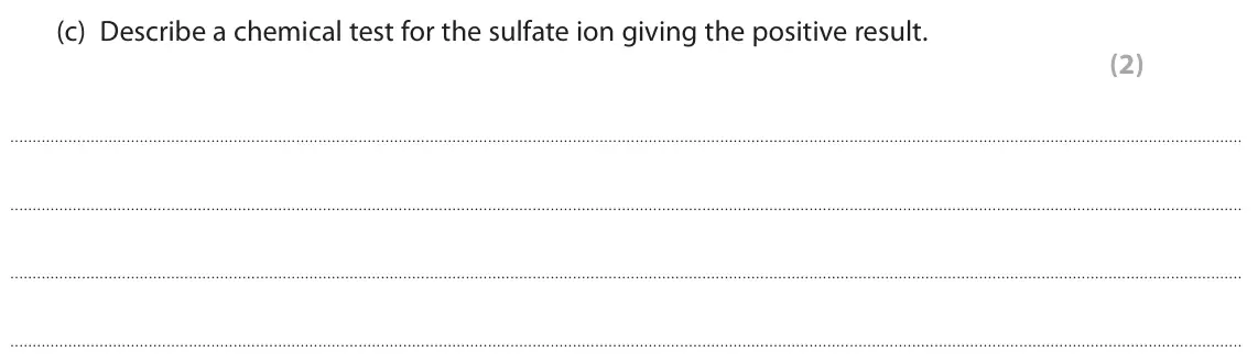June 2024 Paper 1, question 3(c): Describe a chemical test for the sulfate ion giving the positive result. (2)