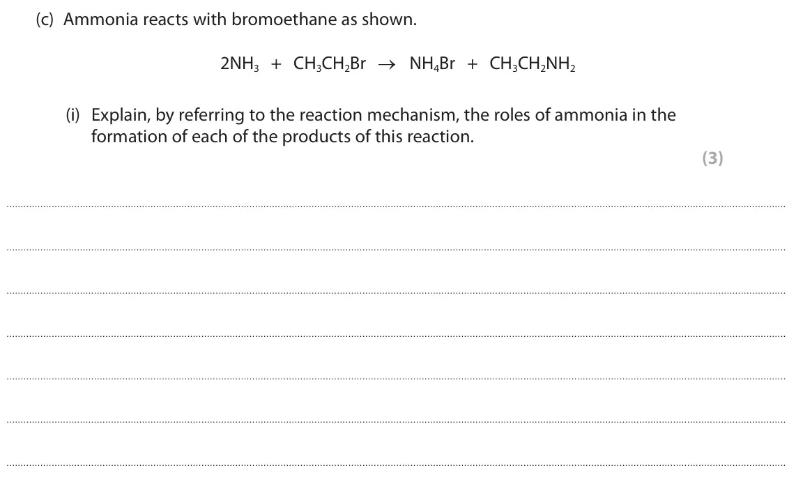 June 2024 Paper 2, question 1(c)(i): Explain, by referring to the reaction mechanism, the roles of ammonia in the formation of each of the products of this reaction. (3)