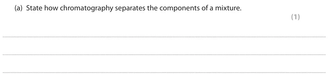 June 2023 Paper 3, question 6(a): State how chromatography separates the components of a mixture. (1)