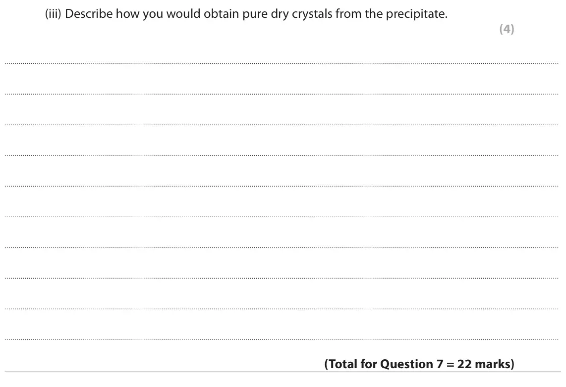 June 2024 Paper 3, question 7(d)(iii): Describe how you would obtain pure dry crystals from the precipitate. (4)