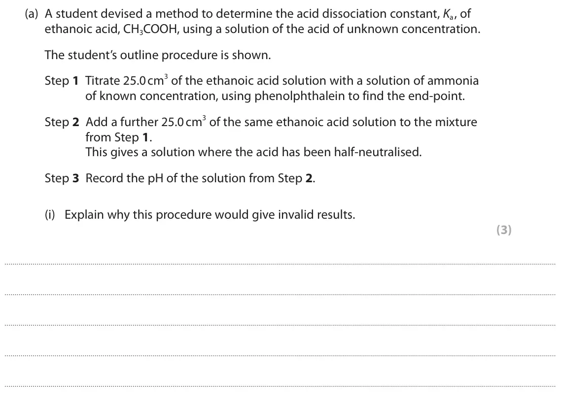 June 2024 Paper 3, question 8(a)(i): Explain why this procedure would give invalid results. (3)