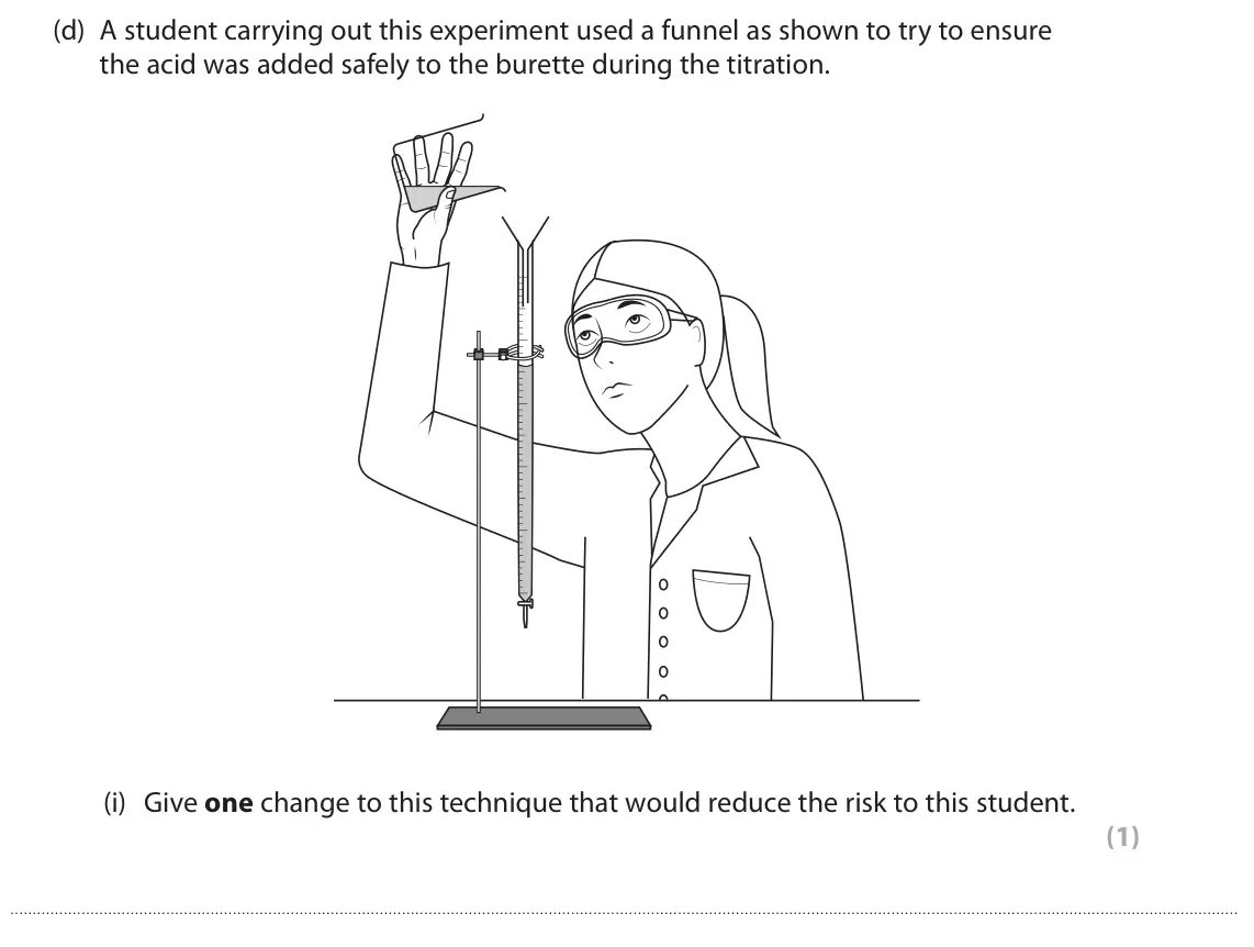 June 2025 Paper 3, question 9(d)(i): Give one change to this technique that would reduce the risk to this student. (1)
